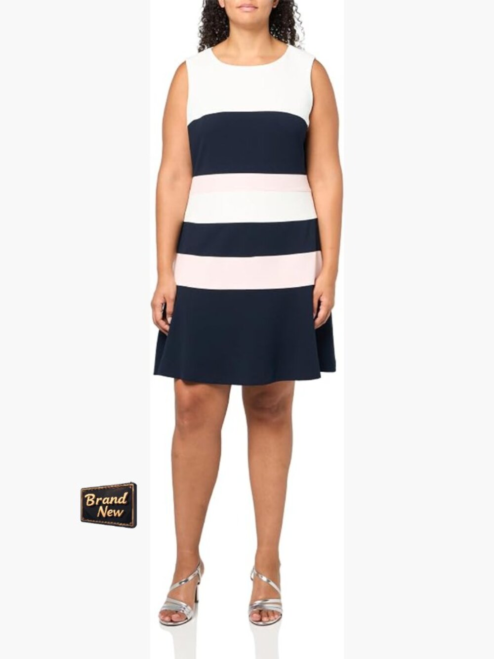 Sleeveless Colorblock Stripe Crepe A-line Mini Dress, Fit and Flare, Zipper